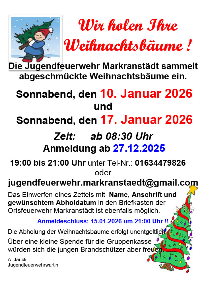 Wir holen Ihre Weihnachtsbäume ab 2026