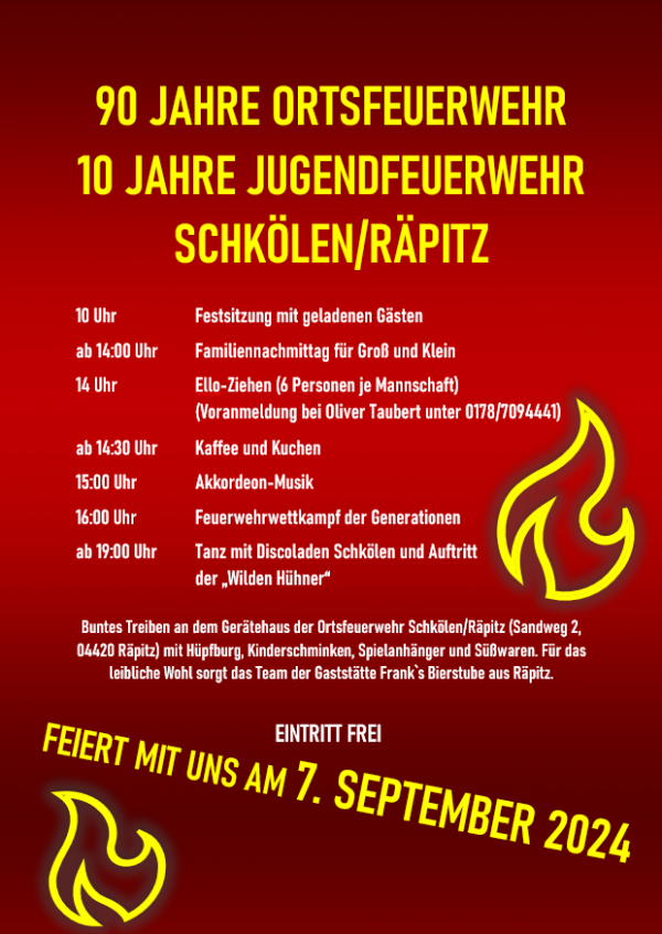 90 Jahre Ortsfeuerwehr und 10 Jahre Jugendfeuerwehr Schkölen/Räpitz